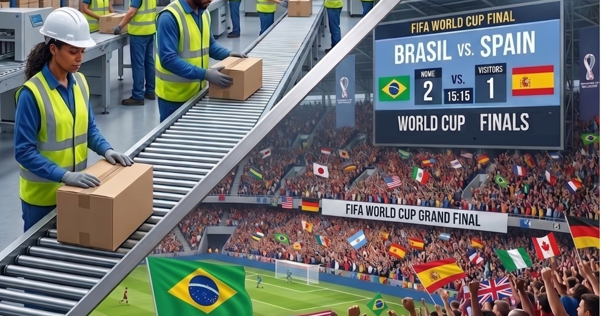 GTA warehouse floor in Brampton during a World Cup afternoon match, with staffing kept at full strength